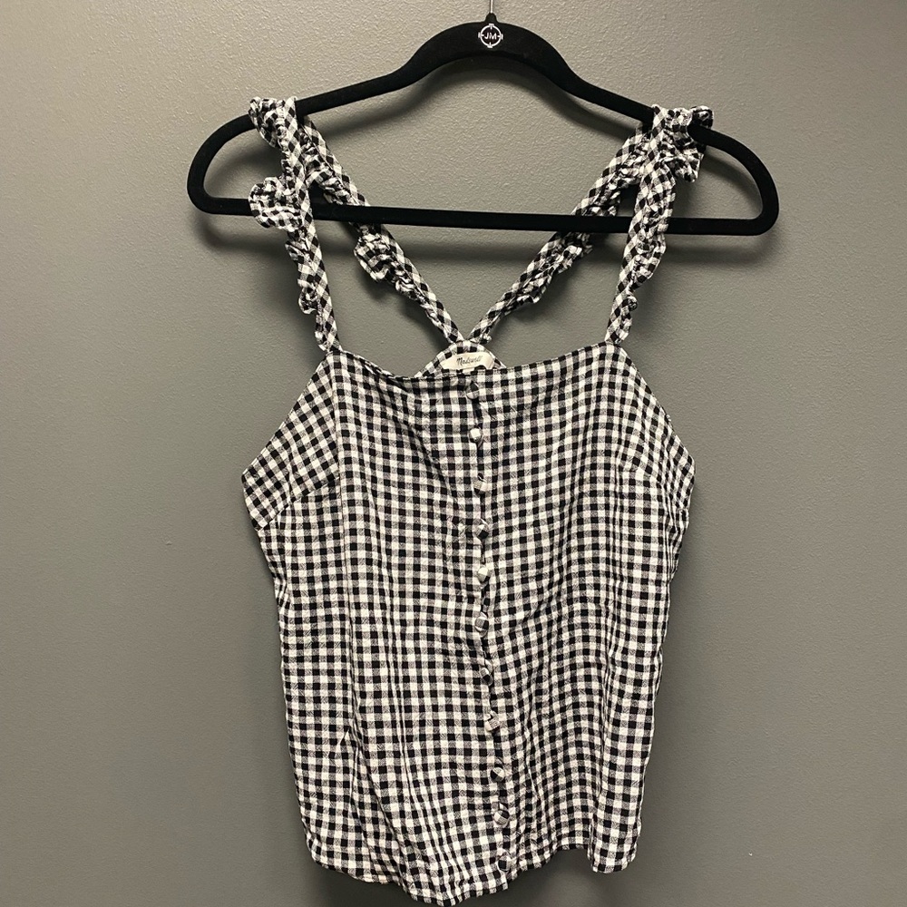 Madewell Ruffle-Strap Cami Top in Gingham Check Size 6 - Picture 2 of 7